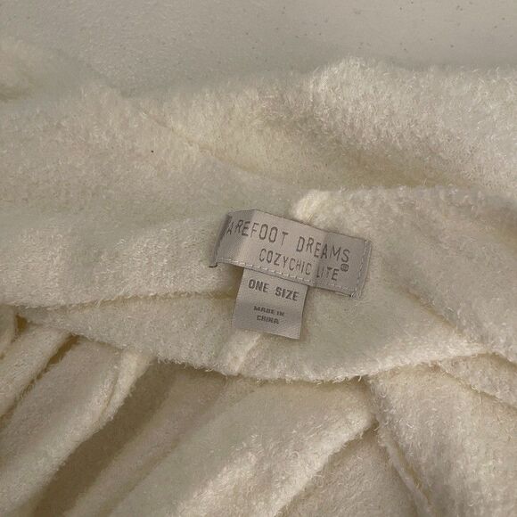 Barefoot Dreams Sweater Women's One Size Ivory Cozychic Lite Poncho Wrap Shawl - Picture 8 of 10